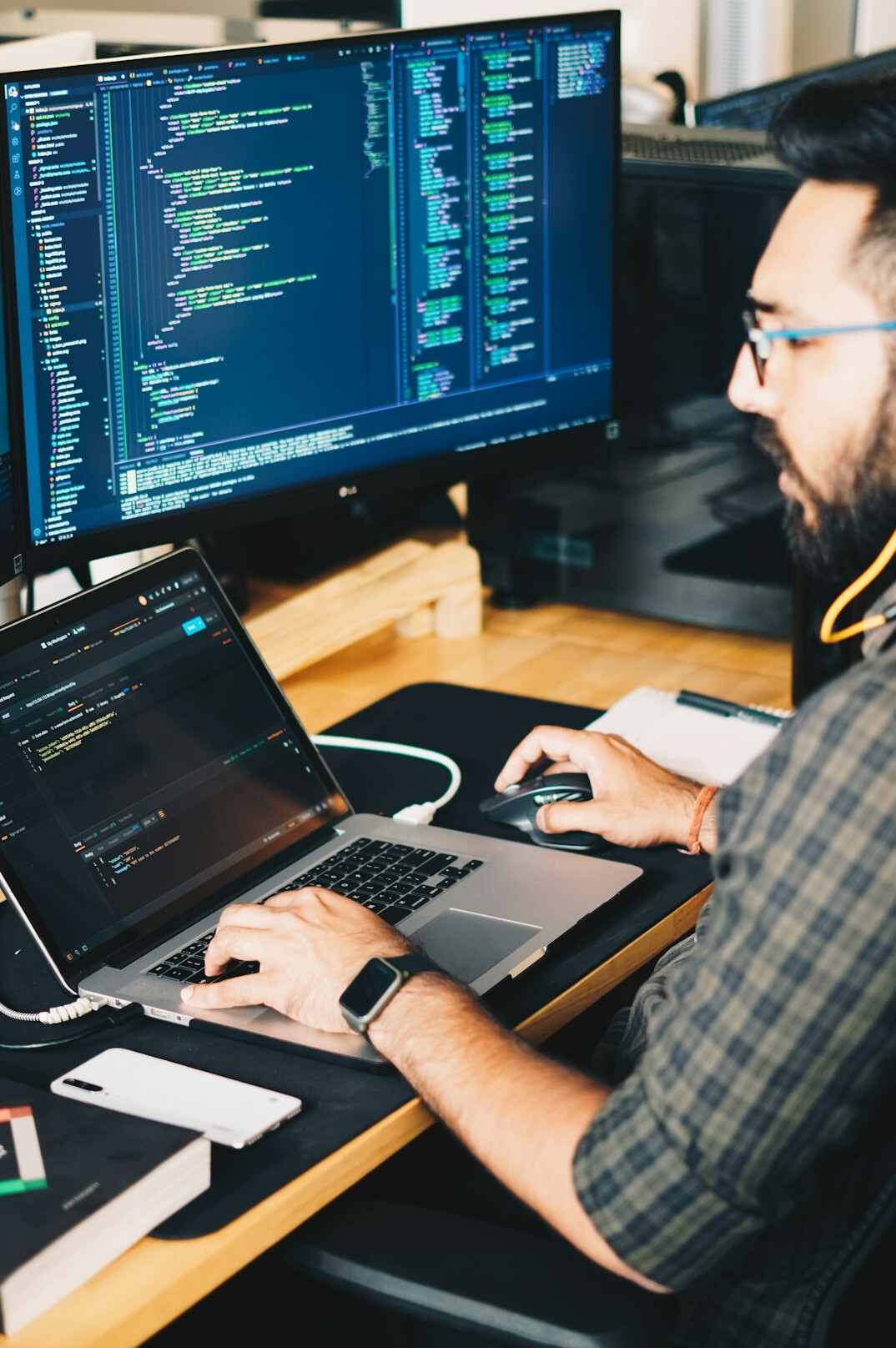 data analyst working on computer