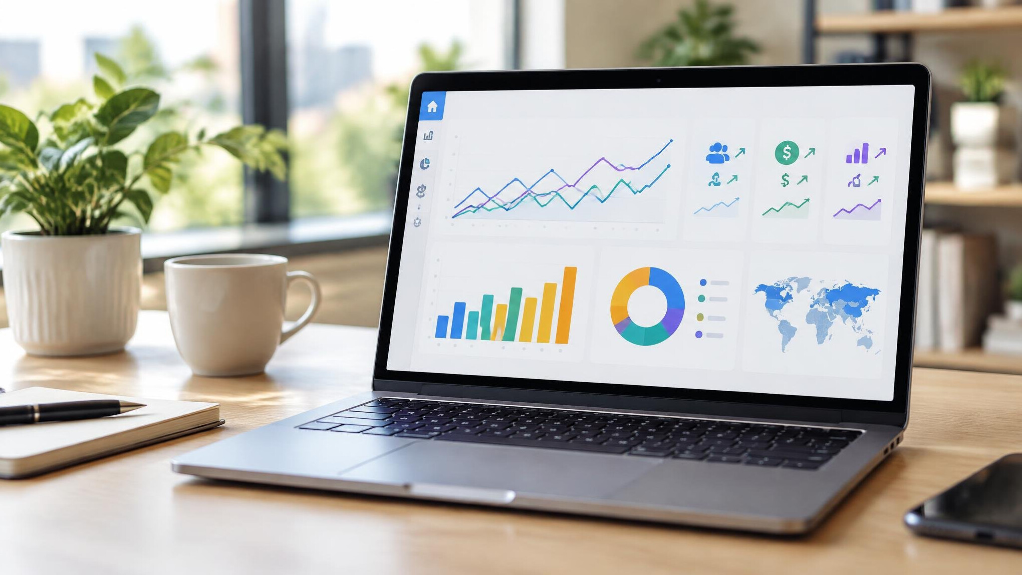 Laptop screen showing business analytics dashboard